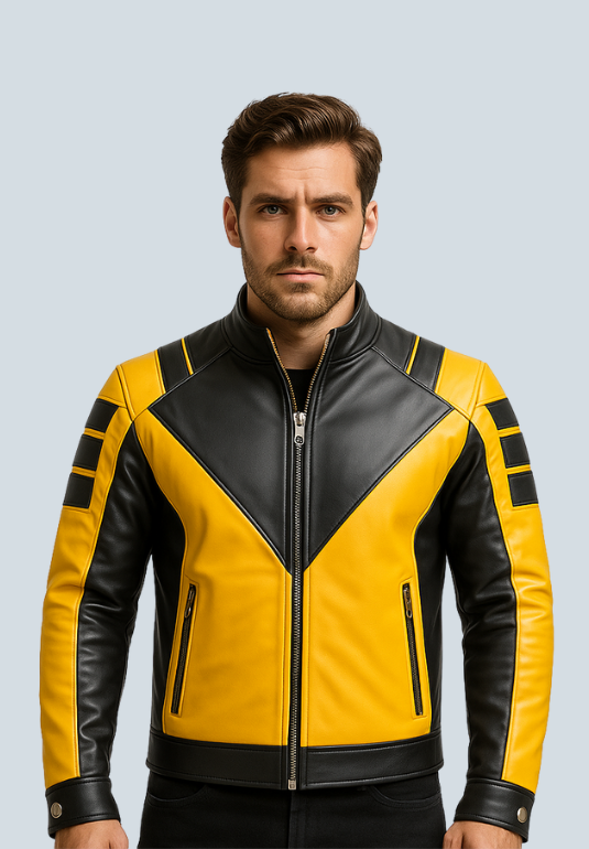 Bea Arthur New Cafe Racer Black & Yellow Slim Fit Leather Jacket